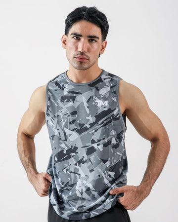 BLACK ABSTRACT CLOUD MESH SLEEVELESS.