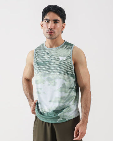 GREEN CAMO CLOUD MESH SLEEVELESS