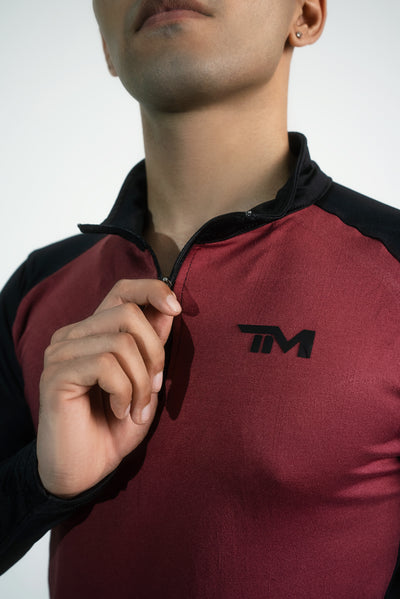 Contrast compression shirt black and maroon