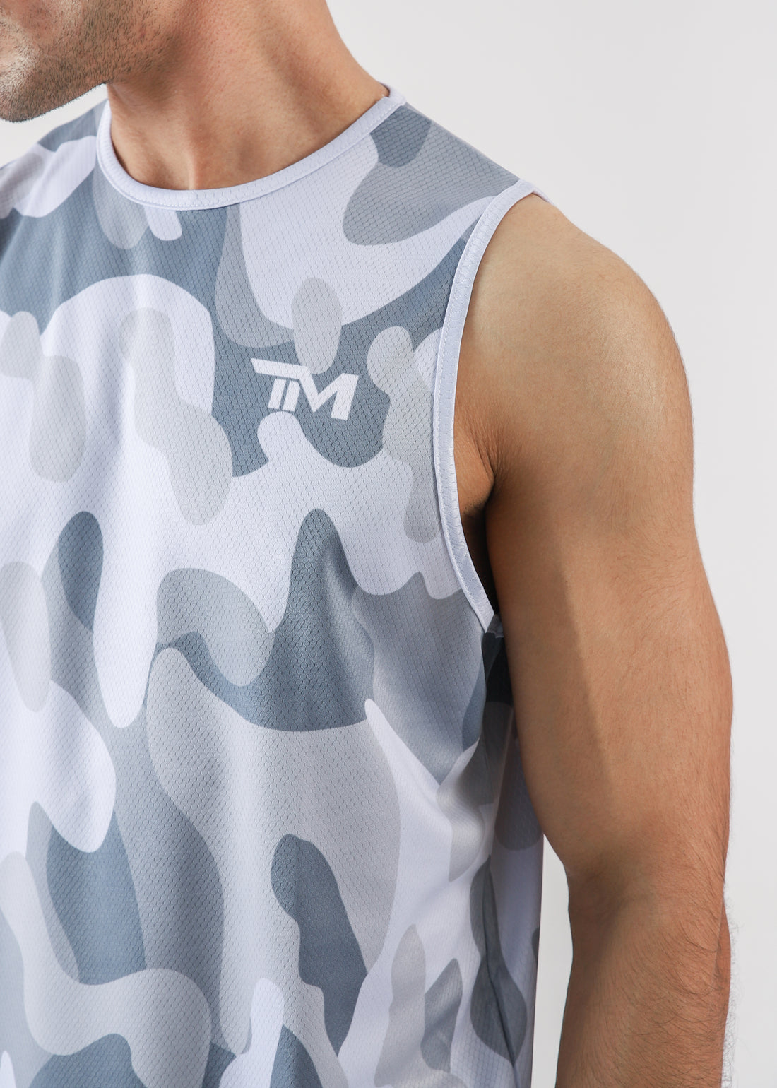 GREY CAMO-CLOUD MESH SLEEVELESS