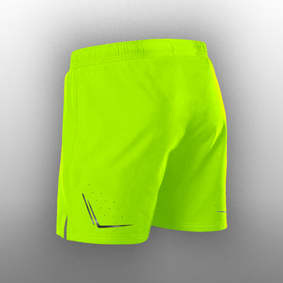 Neon green shorts.