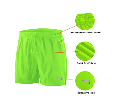 Neon green shorts.